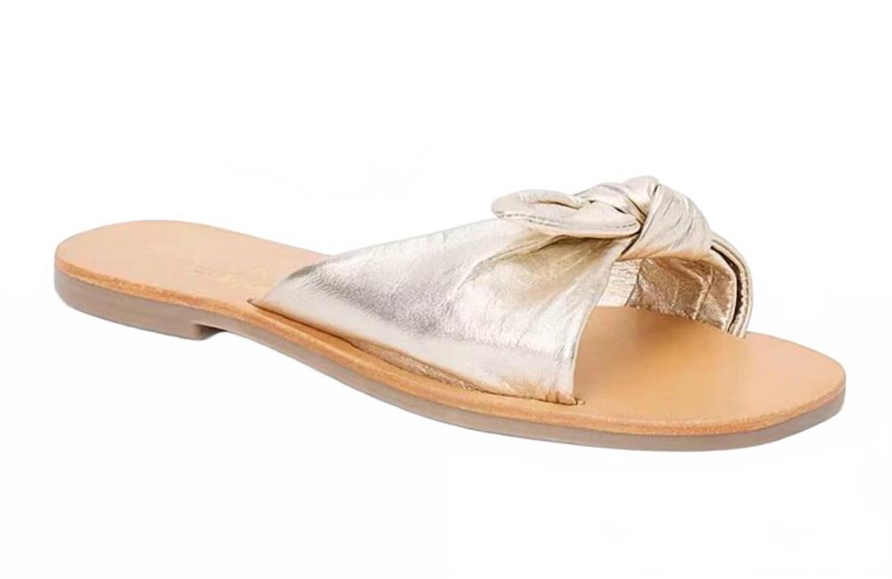 NEW COCONUTS BY MATISSE women's mackenzie leather bow knot slide sandals in gold